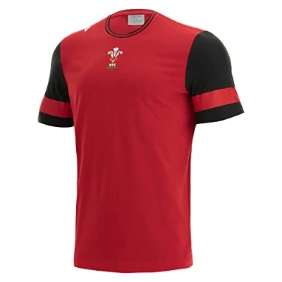 Image of Macron welsh rugby 2021/22 red leisure t shirt, Blue, S