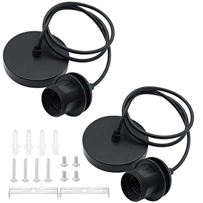 Image of ZHIQIN 2 Pack E27 Pendant Light Fitting Ceiling Rose Modern Set for with 1M Cable,Black