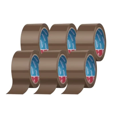 Image of GRIFEMA GA4004 6 Brown Low Noise Packing Tape Rolls Strong Heavy Duty Parcel Adhesive Sellotape Industrial Cellotape for Boxes, Moving House(5CM X 66M)