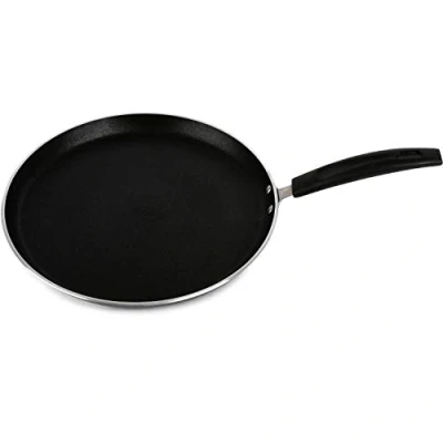 Image of HashOne Non Stick Crepe Frying Pan Roti Tawa 32cm with Long Handle Ideal for Chapati Naan Paratha Uttapam Pancakes Dosa Omelettes Flatbreads Fried Eggs Tortilla Flat Hot Plate Black