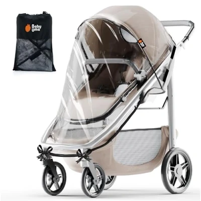 Image of Baby Uma Universal Rain Cover for Pushchair 100% Waterproof PEVA Pram, Ventilated Stroller, Transparent Buggy Cover, Pram Accessories (+ Travel Bag)
