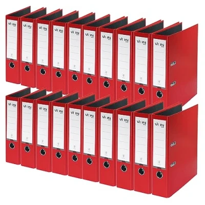 Image of VON Leitz A4 Folder, Pack of 20, Cardboard with Plastic Cover, 80 mm Spine Width, for 600 Sheets, Blue Angel &amp; FSC Certified, School, Study Home, Red, 10550025