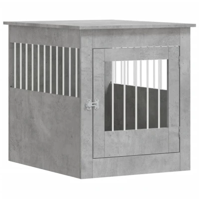 Image of vidaXL Engineered Wood Dog Crate Furniture 2 in 1 Doghouse and End Table Concrete Grey, with Ventilated Design Lockable Door For Pets up to 70 cm Length 60kg