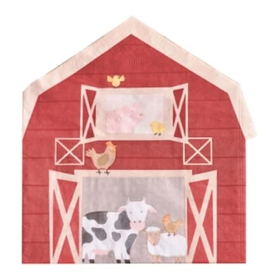 Image of Ginger Ray Eco Friendly Barn Shaped Farm Themed Birthday Paper Party Napkins Pack of 16, Red