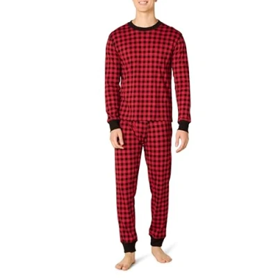 Image of Amazon Essentials Men&#039;s Knit Pyjama Set, Cherry Red/Black Classic Buffalo Check, S