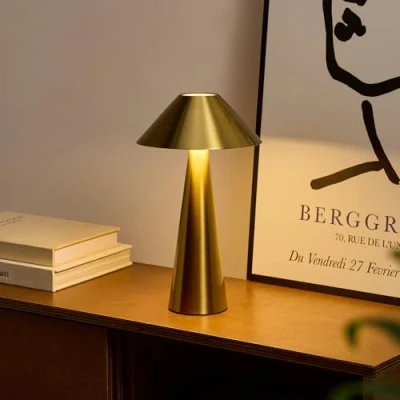 Image of Bojim LED Battery Operated Cordless Table Lamp with Magnetic, 3 Color Modes Bedside Touch Lamps Dimmable 3000K 6000K, 3W 4000mAh Rechargeable USB Light for Dining Living Room Outdoor (Gold)