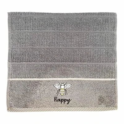 Image of Riggs 100% Cotton 3 Pack &#039;Bee Happy&#039; Bee Design Kitchen Hand Tea Towels in Charcoal Grey