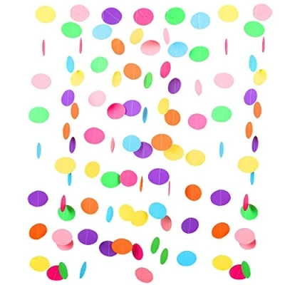Image of Round Paper Garland Multicolour Decorations. 3 Hanging Circle Dot Garlands of Meters for Birthday Decoration. Multicolor Rainbow Party Supplies 9