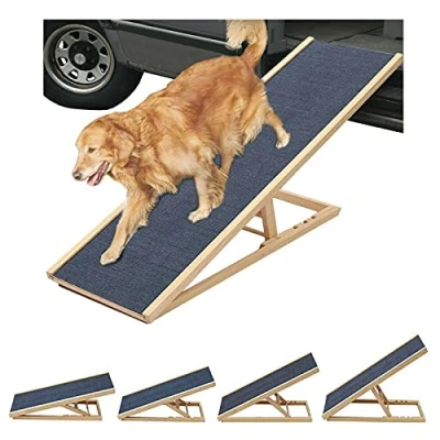 Image of Pet Stair Ramp for Dogs Solid Wooden Safety Puppy Ladder Travel with Non slip Carpet, Adjustable Height, Folding Lightweight, 100 x 40cm Portable Dog Safe Car Bed