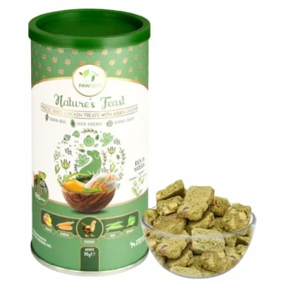Image of Pawfect Nature&#039;s Feast Freeze Dried Dog Treats l 100% Natural Chicken (80%) and Asian Greens (20%) Mango, Carrot, Peas &amp; Spinach Grain Free Training Treat Food Topper for Dogs (50g/1.76oz)
