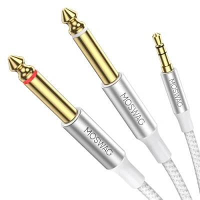 Image of MOSWAG 3.5mm 1/8&quot; TRS to Double 6.35mm 1/4&quot; TS Mono Y Cable 32.8FT/5Meter Splitter Cable,Stereo Audio Cord Compatible with Phone iPod Laptop Multimedia Speakers and Home Stereo Systems