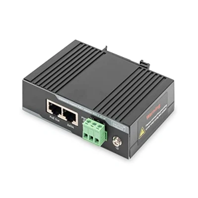 Image of DIGITUS PoE+ Injector IEEE802.3at Gigabit Ethernet DIN Hat Rail DC Terminal Block PoE Mode A &amp; B