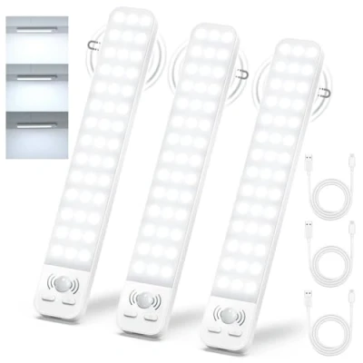 Image of Ylatoial Under Cupboard Kitchen Lights, 2000mAh Wardrobe Lights Magnetic Stick on Cabinet Motion Sensor 5000K 42LEDs Battery Powered Type C Rechargeable Night Light for Closet Bedroom 3 Pack