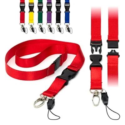 Image of Red Detachable 2cm Flat Lanyards with Buckle, Safety Breakaway Pull, Metal Clip, and Loop String ID Badge Holders Lanyard Neck Strap by LanyardsTomorrow Pack of 100