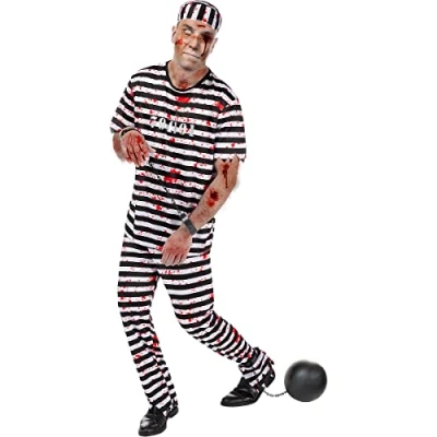 Image of Funidelia Zombie Prisoner Costume for man Undead, Halloween, Horror adults accessory fancy dress &amp; props carnival parties Size XL Black