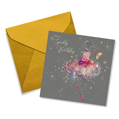 Image of Cherry Orchard Female Sparkly Birthday Card Pink Dress
