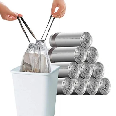 Image of Pack of 150 Bin Bags 10 15L Liners, Drawstring Trash Large Strong Garbage 45x50 cm (Gray,15L 150PCS)