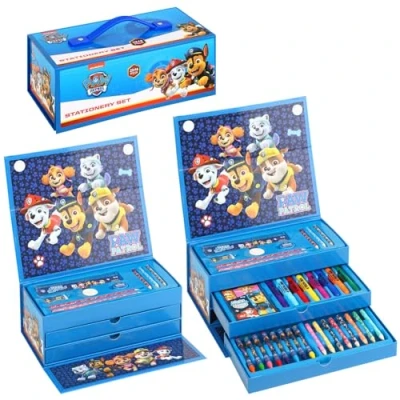 Image of Paw Patrol Kids 43pc Colouring Art Stationery Set with Watercolour Felt Tip Pens Crayons and Pencils Travel for Children