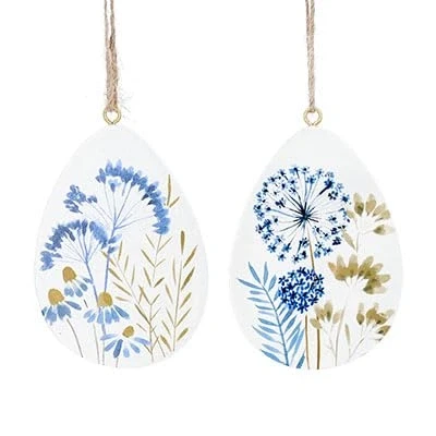 Image of Gisela Graham Blue Meadow Egg Wood Easter Decorations