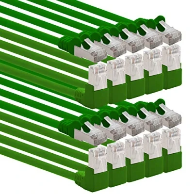 Image of 1aTTack.de 366141 Cat.6 Network Cable Angled 90 Degrees 0.5 m Green Pack of 10 Cat6 Patch (SFTP PIMF) 1000 Mbit/s Rj 45 Connector x