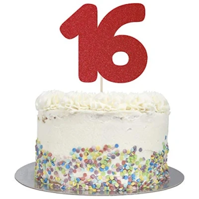 Image of Large Number 16 Glitter Cake Topper (Red Glitter)