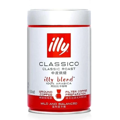 Image of illy Coffee Classico Filter Medium Roast 100% Arabica Ideal for Filter/Cafetiere Preparation 250g Tin