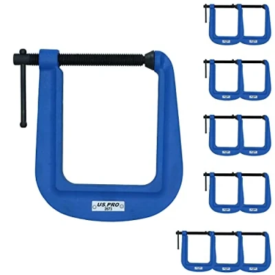 Image of 3 (75mm) Deep Throat (4 1/2&quot;) G Clamp Grip Holder Vice Clamping 12 Pack