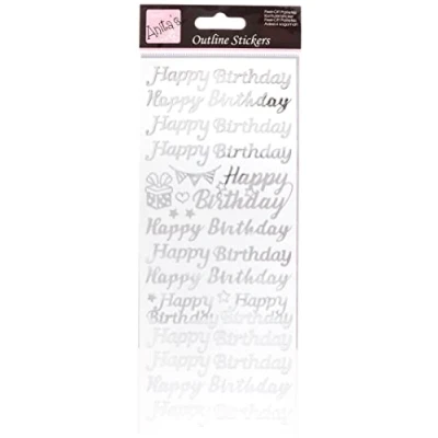 Image of Anitas Outline Stickers, Happy Birthday, Silver on White, For Scrapbooking, Card Making, Kids Play, Homework, Art, Craft, Embelish, Decorative, Paper, Card, Glass, Metal, Plastic, Foam