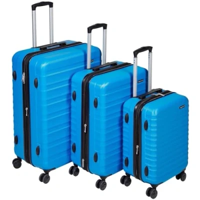 Image of Amazon Basics Hardside Luggage Spinner 3 Piece Set, 55, 68, 78 cm, Light Blue