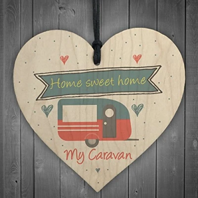Image of RED OCEAN Caravan Home Sweet Wooden Hanging Plaque Funny Retirement Shabby Chic Decor Sign Gifts