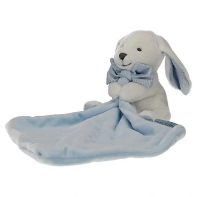 Image of Doudou et Compagnie Soft Toy Rabbit Handkerchief Flower Shaped Box Blue Gift Idea for Newborn Baby Girl and Boy DC3338