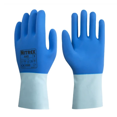 Image of Nitrex 440 Blue Cotton Lined Double Dipped Latex Gauntlet 10 Pairs Size 7