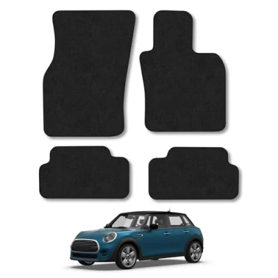 Image of Car Mats Compatible with Mini Cooper (2014 ) [5 Door] [F55] Tailored Fit Black Carpet Floor Set Accessory Custom 4 Pieces Anti Slip Backing &amp; Binding Trim Edge