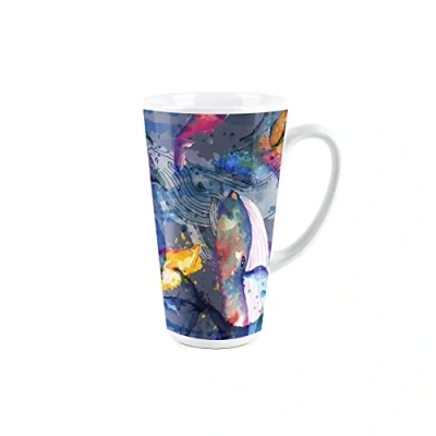 Image of Purely Home Painted Whales Tall Latte Mug Ceramic White Tea/Coffee Present Gift