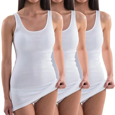 Image of HERMKO 1317 3 Pack Ladies&#039; Extra Long (Approx. 10 cm+) Vest of 100% bio Cotton, Colour:White, Size:18/20 (L)
