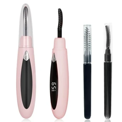 Image of Heated Eyelash Curler, Electric Curler USB Rechargeable 3 Temperature Settings with Comb &amp; Eyebrow Brush Natural Long Lasting Eyelashes Lash for Eye Beauty Makeup Pink
