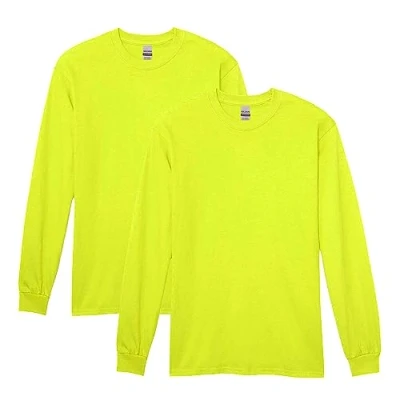 Image of Gildan Unisex&#039;s Heavy Cotton Long Sleeve T Shirt, Style G5400, 2 Pack, Safety Green, S (Pack of 2)
