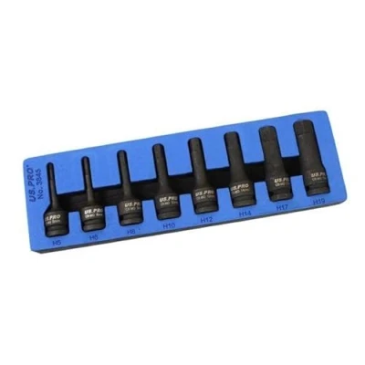 Image of US PRO Tools 8 Piece 1/2&quot; Drive Impact Hex Bit Socket Set H5 H19 EVA Foam 3845