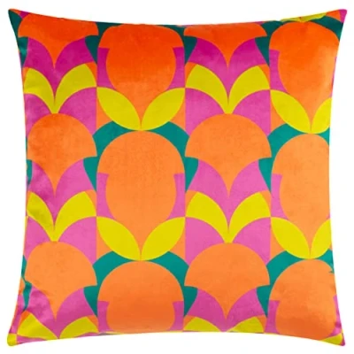 Image of Heya Home Raeya Art Deco Velvet Filled Cushion Neon One Size