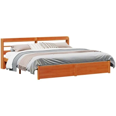 Image of vidaXL Bed Frame with Headboard Wax Brown 200 x cm Solid Pine Wood