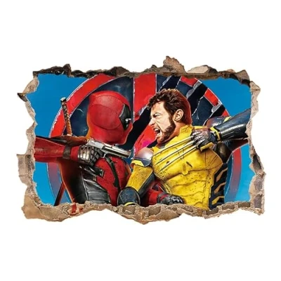 Image of 3D Wolverine and Deadpool Anime Wallpaper Wall Decals Sticker,Children Bedroom Background Decoration Self Adhesive Sticker Decor,Anime Poster Birthday Party Supplies