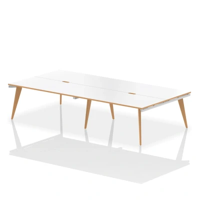 Image of Oslo 1600mm B2B 4 Person Desk White Top Natural Wood Edge Frame