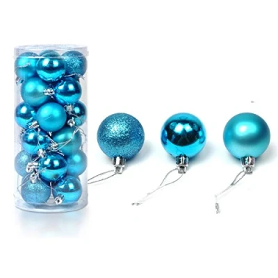 Image of 24 Pcs Christmas Baubles Tree Plain Glitter XMAS Ornament Ball Decoration 3cm Turquoise