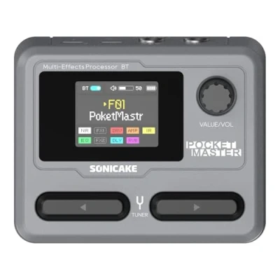 Image of SONICAKE Pocket Master Guitar Bass Amp Modeling IR Cabinets Simulation Multi Effects with Stereo OTG USB Audio Interface BT 1.77&quot; LCD Color Screen Gray