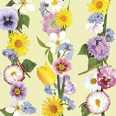 Image of DAISY 3 Ply Flowery Tissue Paper Napkins Serviettes for Decoupage Lunch 33cm x Pack of 20 (Spring Flowers Garland)