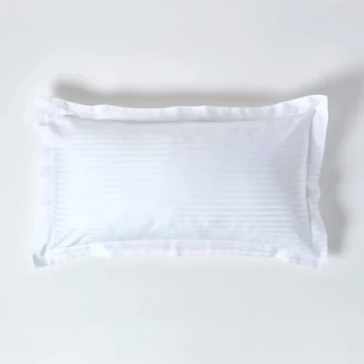 Image of HOMESCAPES White Pure Egyptian Cotton King Size Oxford Pillowcase 330 TC 500 Thread Count Percale Equivalent Satin Stripe Pillow Case Pack of 2
