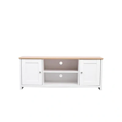 Image of Homeke Large TV Unit 2 Doors Storage Cabinet Stand Multimedia Entertainment Centres White/Grey (White)