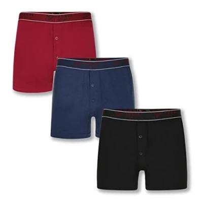 Image of Boxer Shorts Men Trunks Underwear Multipack Underpants Button Fly, Black/Indigo/Wine, M Size, Pack Of 3