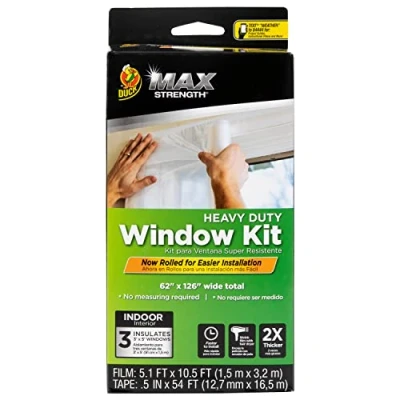 Image of Duck Brand MAX Strength Rolled Window Insulation Kit, 62 in. x 126 in, Clear, Covers 3, 3&#039; 5&#039; Windows, 3 Pack (287100)