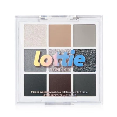 Image of Lottie London palette in Soft Grunge, 9 shade compact eyeshadow metallic grey and silver shades a mix of creamy mattes sparkling shimmers